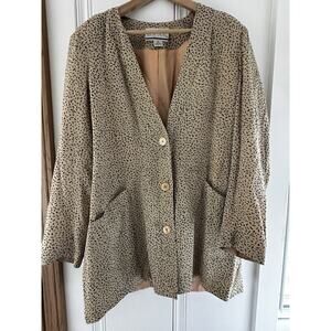 Vintage‎ Silk Blazer Womens M/L Abstract Print Oversized Neutral Minimalist